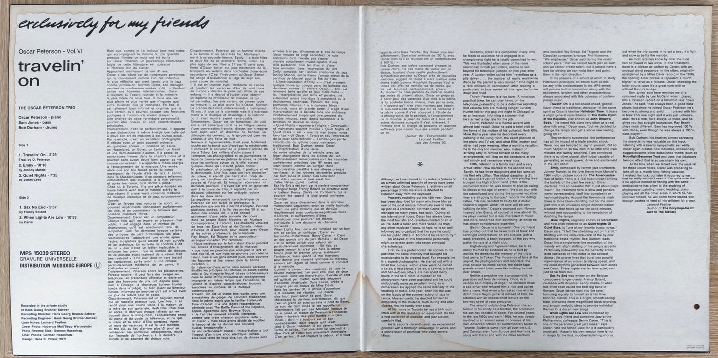 THE OSCAR PETERSON TRIO - Travelin' On