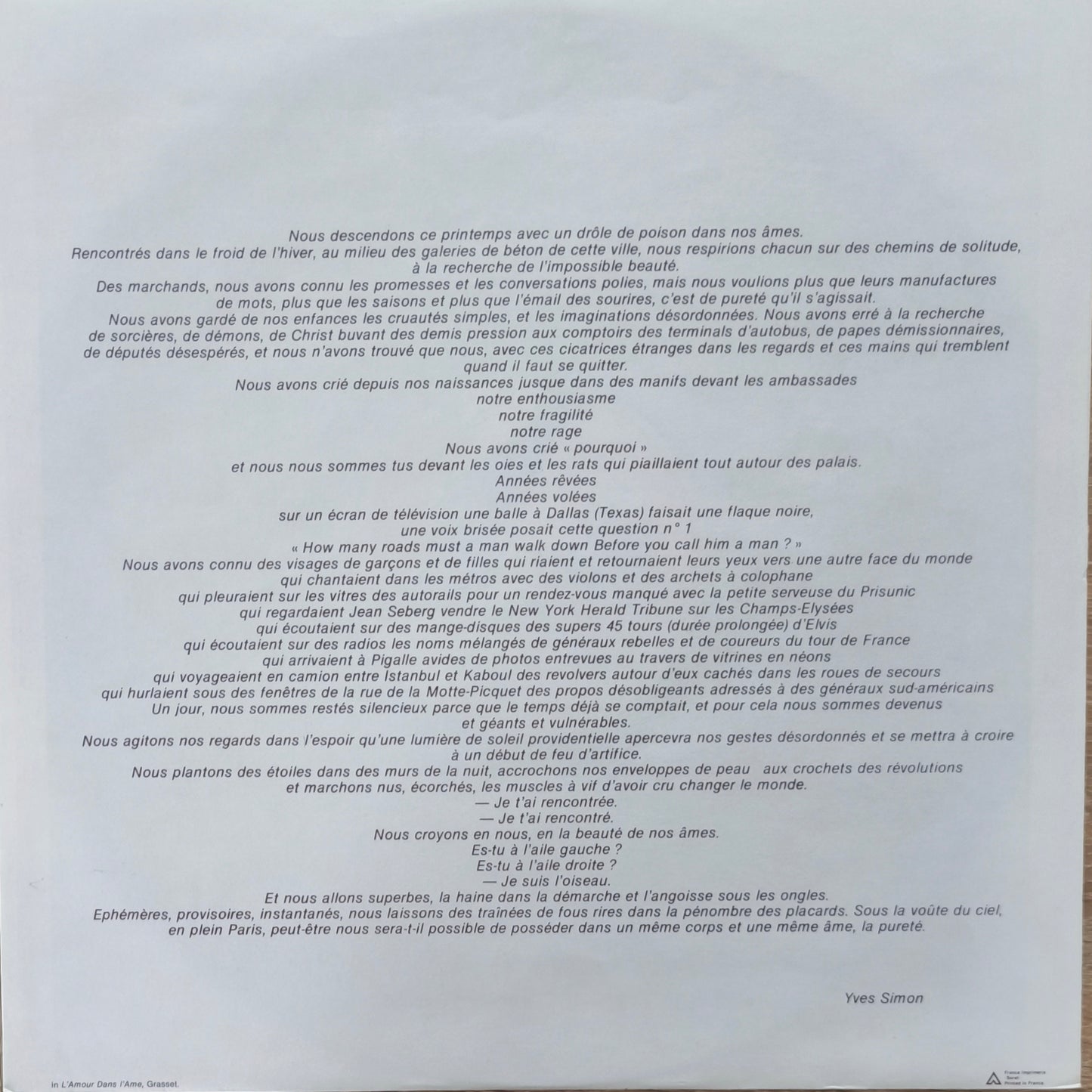 YVES SIMON - Une Vie Comme Ça
