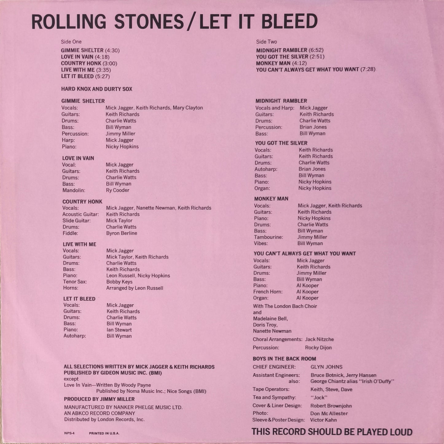 THE ROLLING STONES - Let it Bleed (Pressage US 1969)