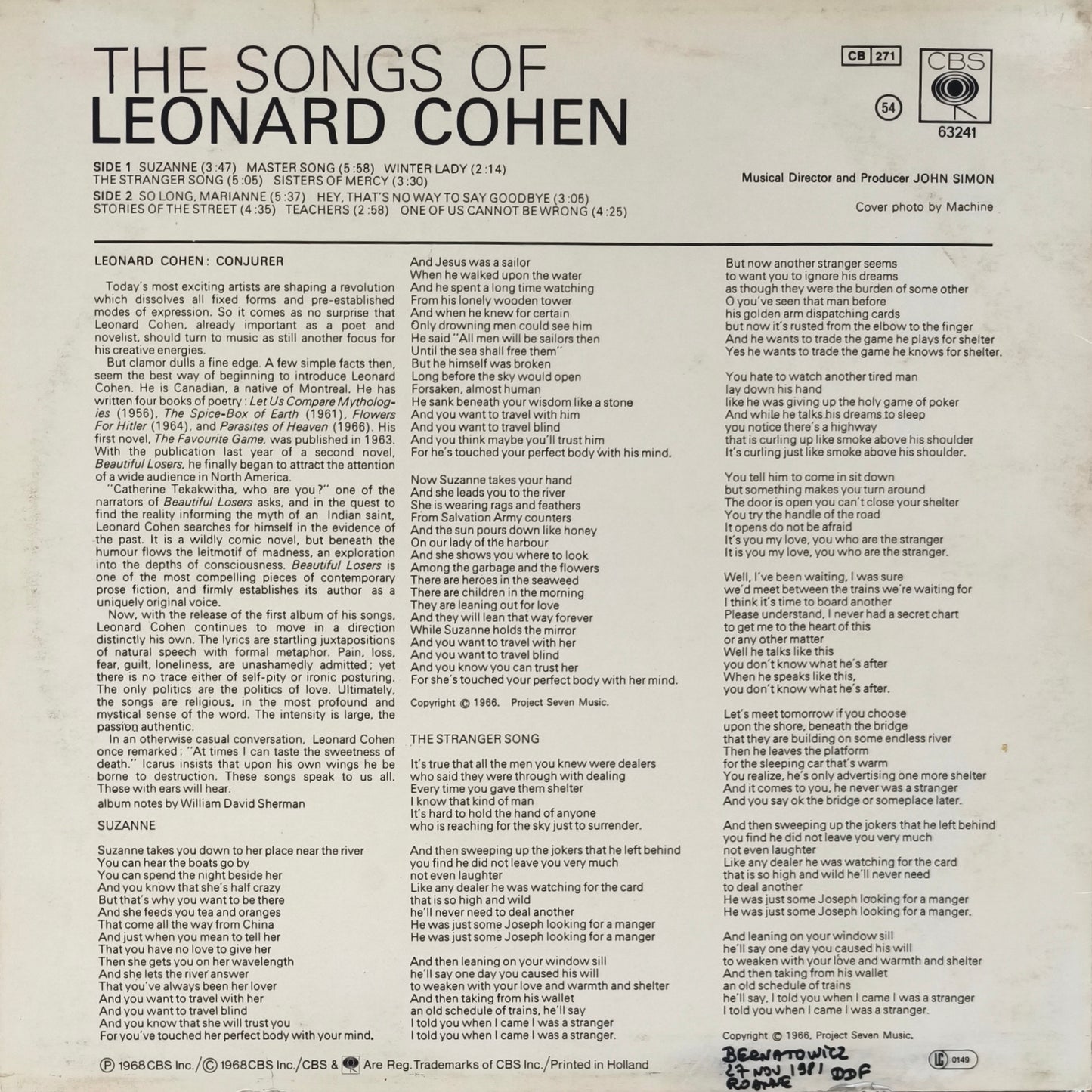 LEONARD COHEN - Songs Of Leonard Cohen