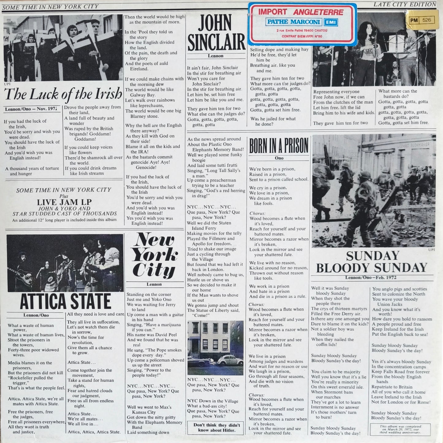 JOHN & YOKO / PLASTIC  ONO BAND - Some Time In New York City (Pressage UK 1972)