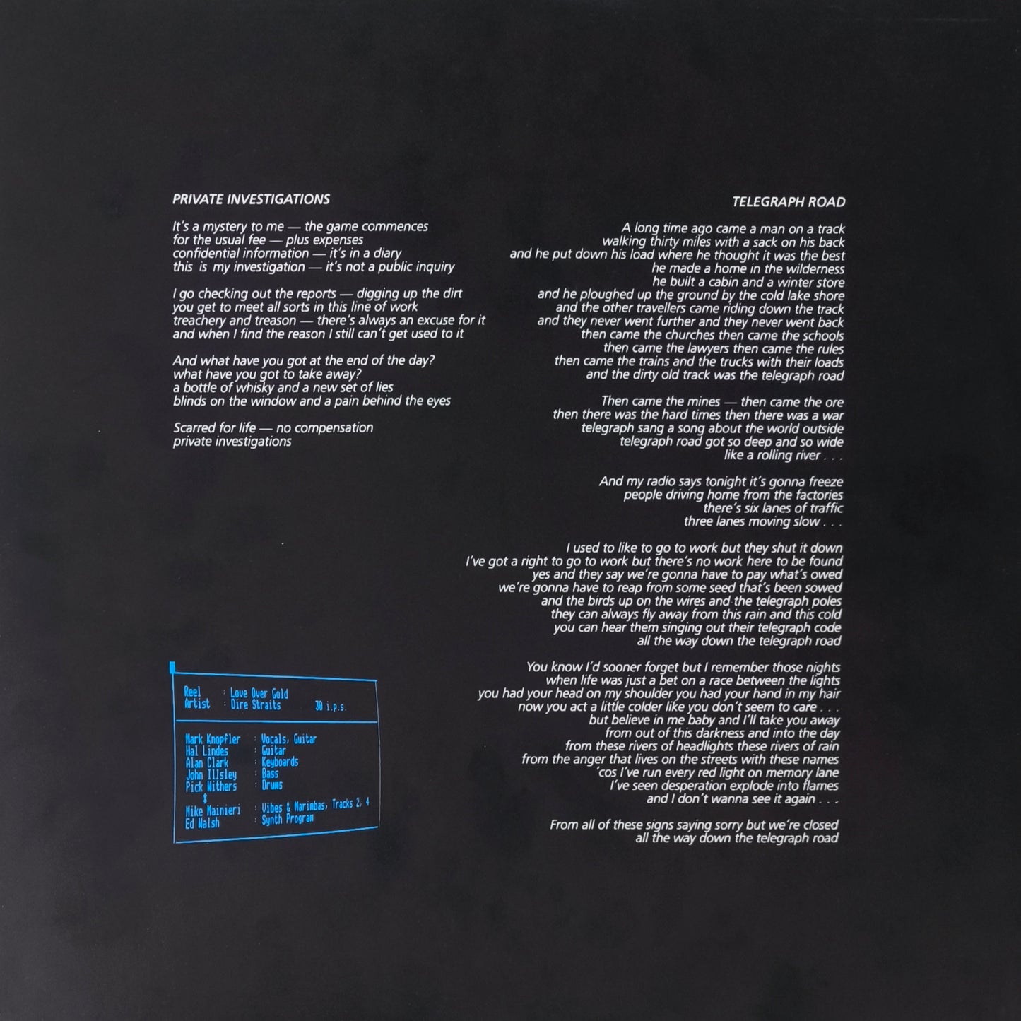 DIRE STRAITS - Love Over Gold