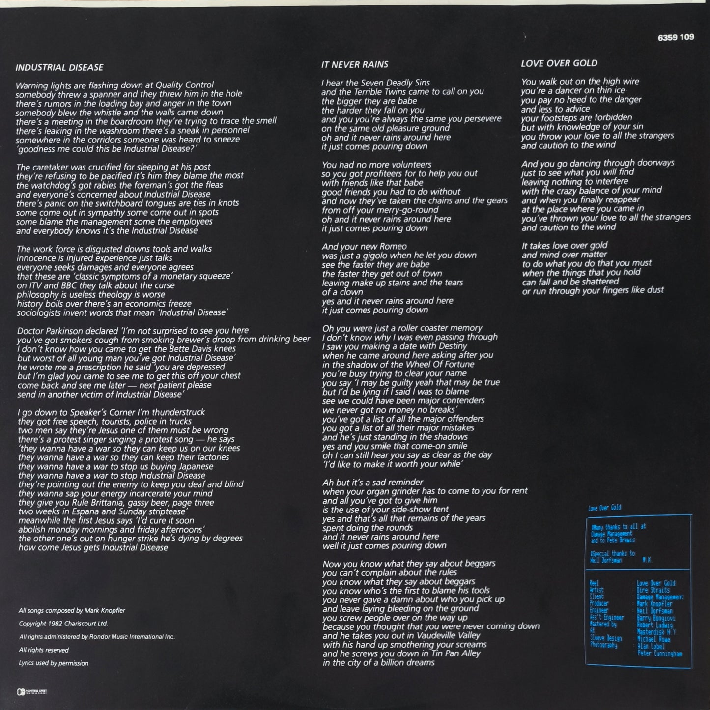 DIRE STRAITS - Love Over Gold