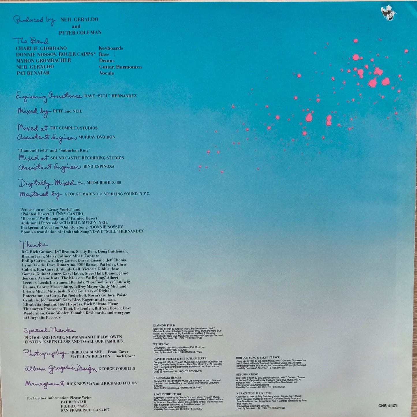 PAT BENATAR - Tropico (Pressage Canada)