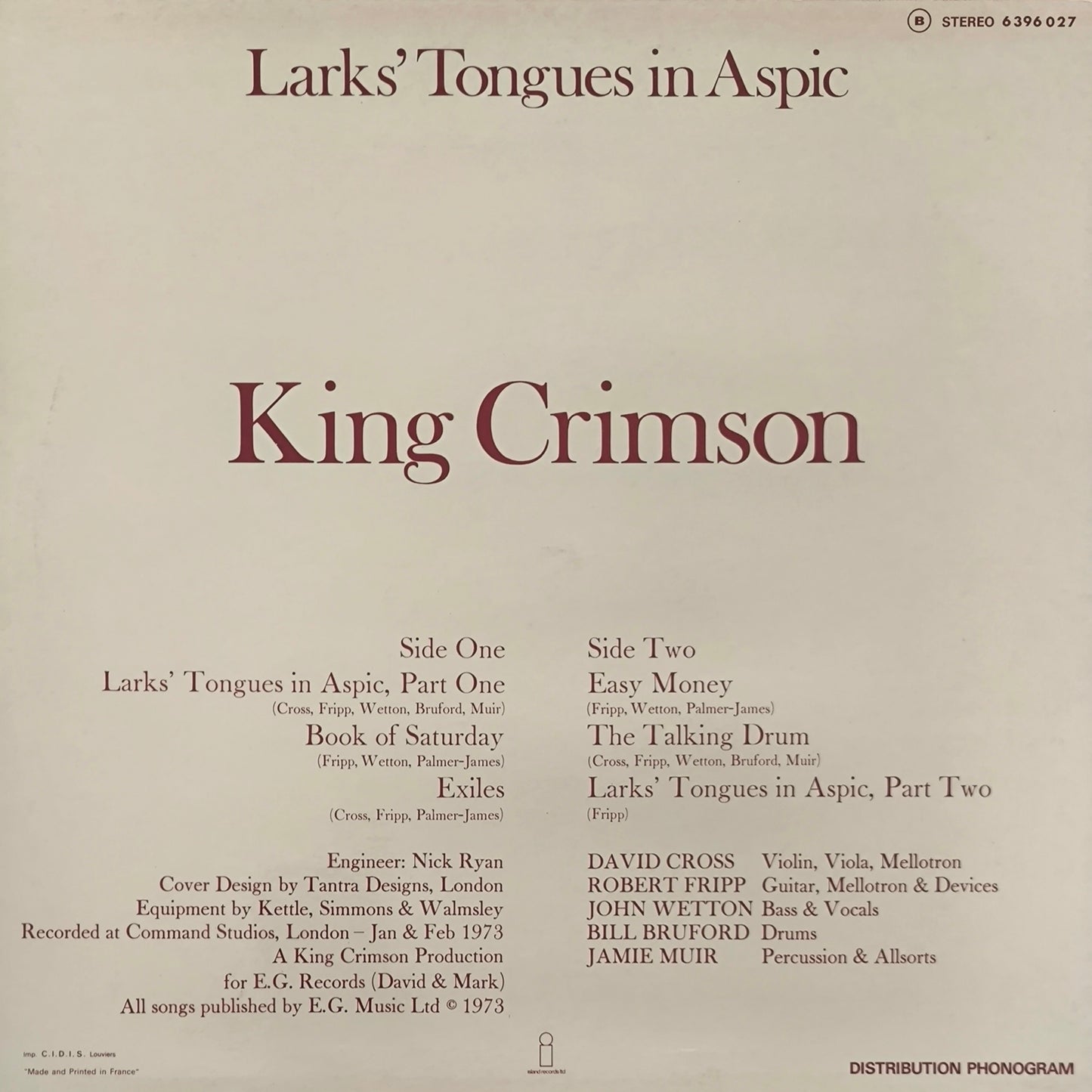 KING CRIMSON - Larks' Tongues In Aspic