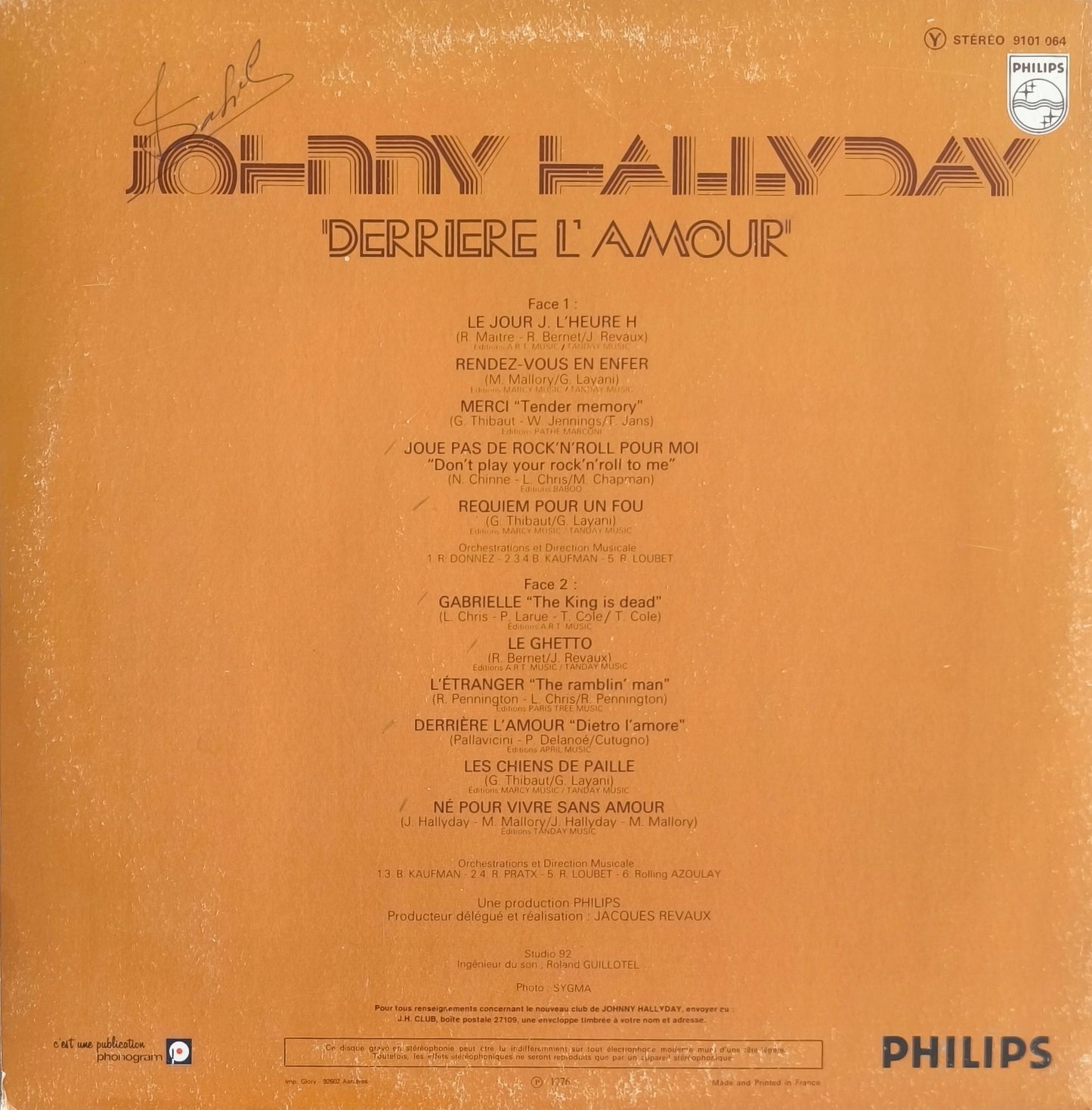 JOHNNY HALLYDAY - Derrière L'amour