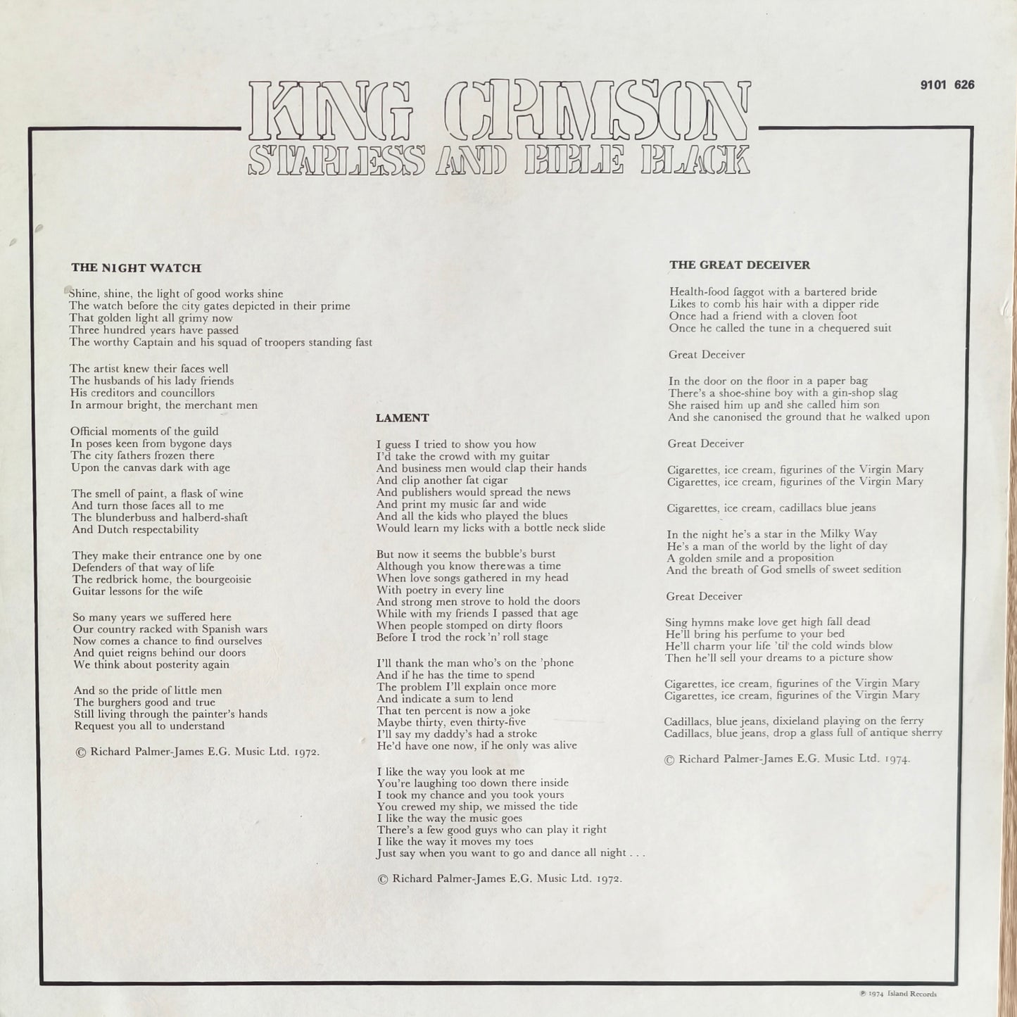 KING CRIMSON - Starless And Bible Black