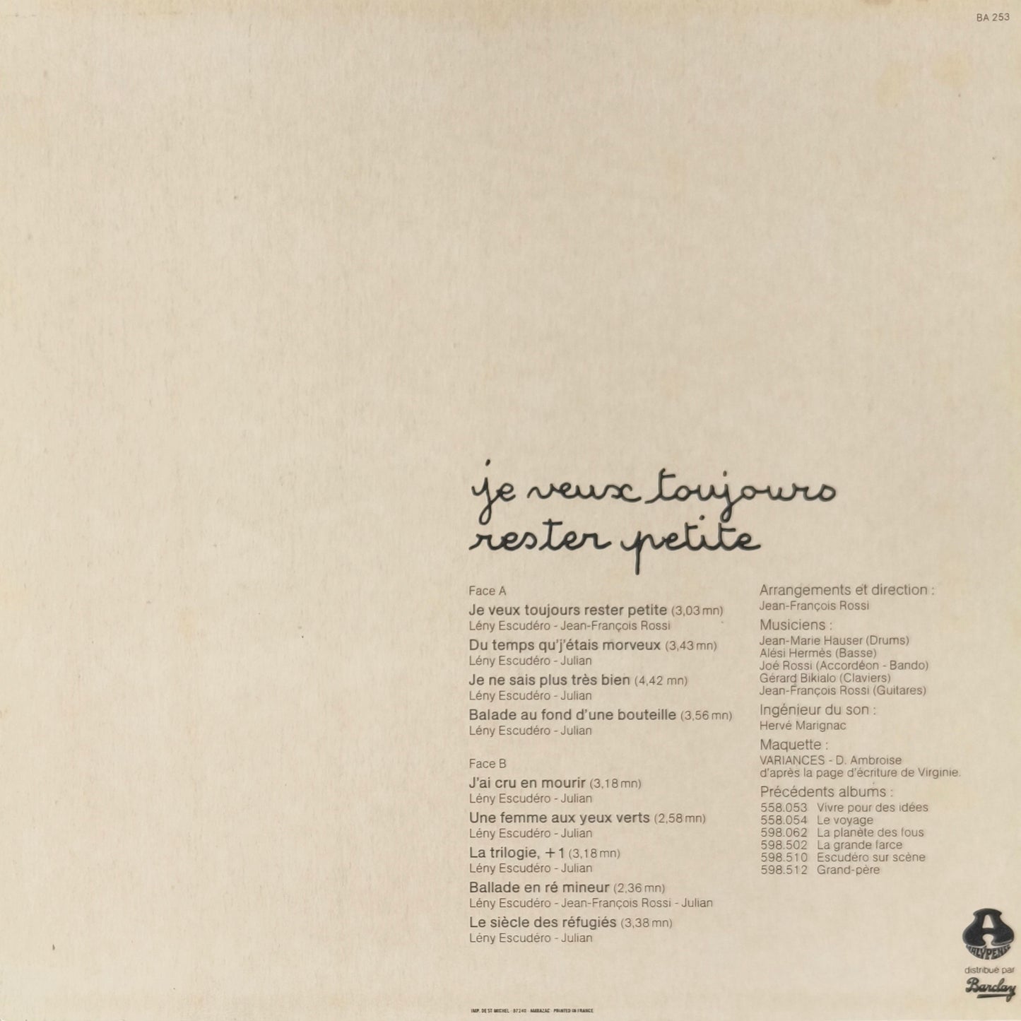 LENY ESCUDERO - Je Veux Toujours Rester Petite