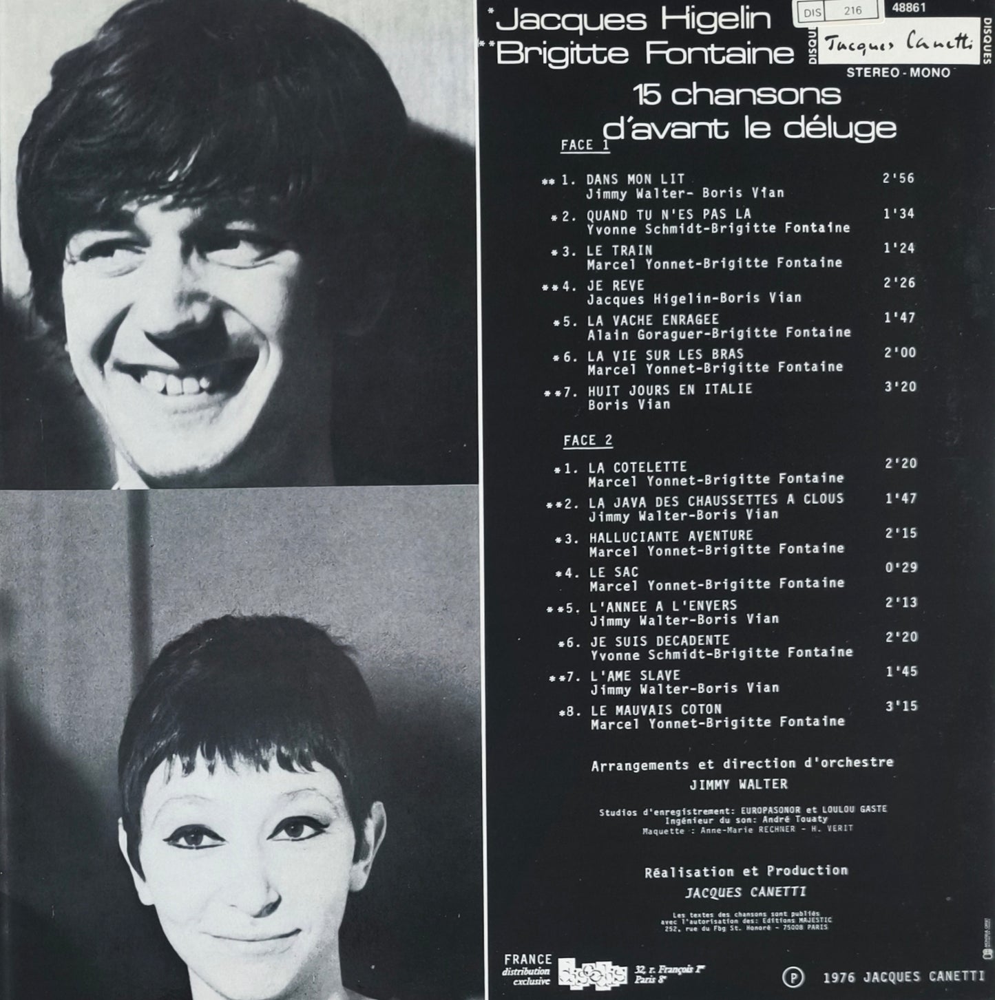 JACQUES HIGELIN / BRIGITTE FONTAINE - 15 Chansons D'avant Le Déluge