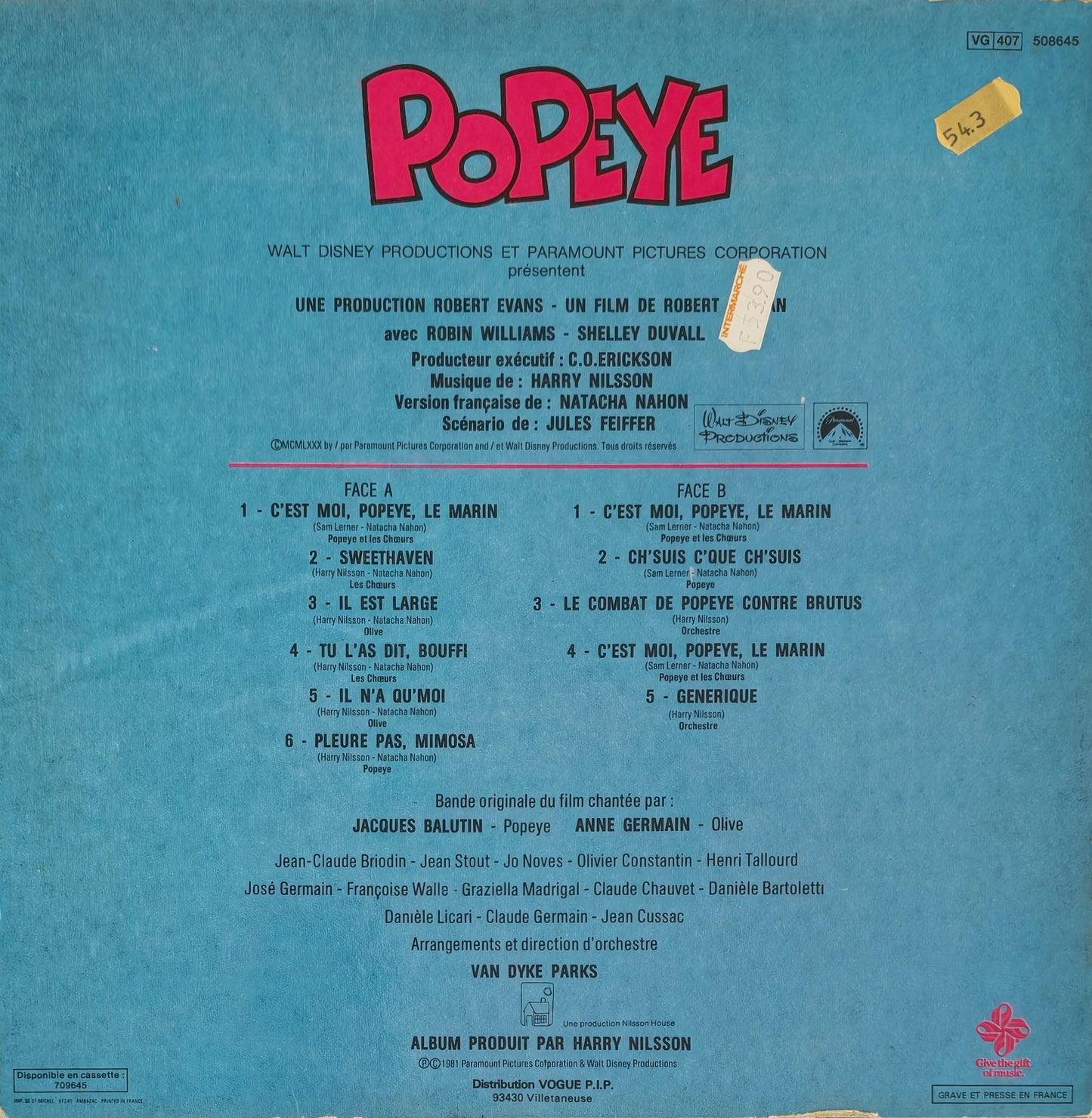 POPEYE - Bande Originale du Film Version Française