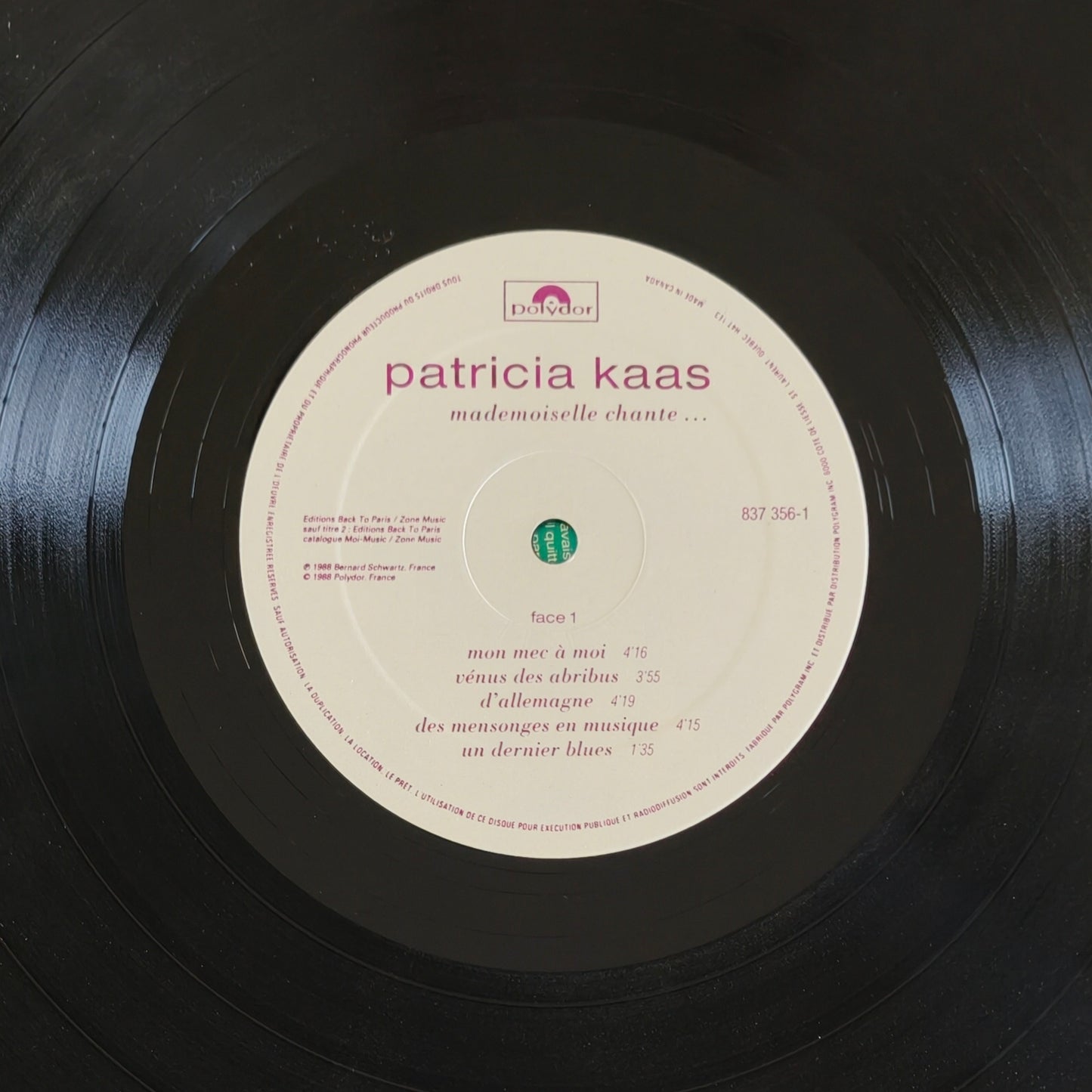 PATRICIA KAAS - Mademoiselle chante... (Pressage Canada)