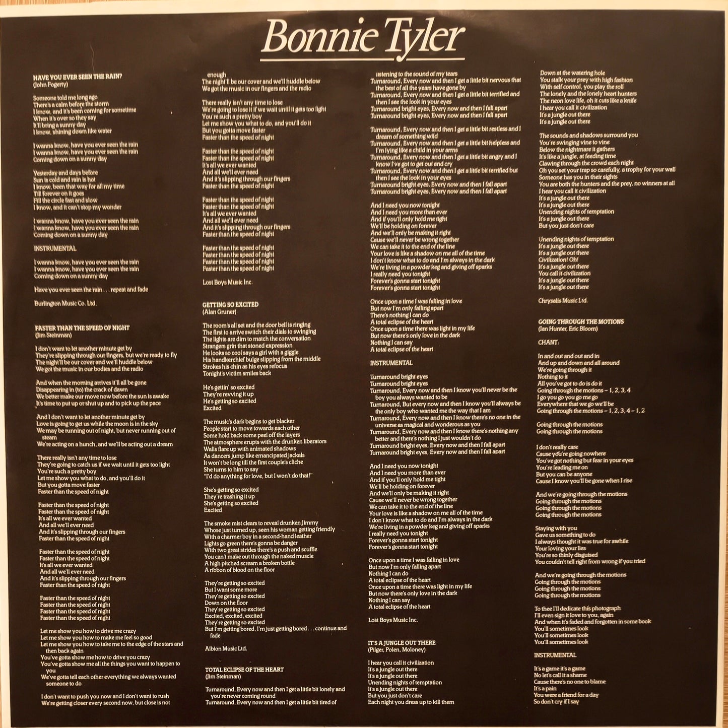 BONNIE TYLER - Faster Than The Speed Of Night