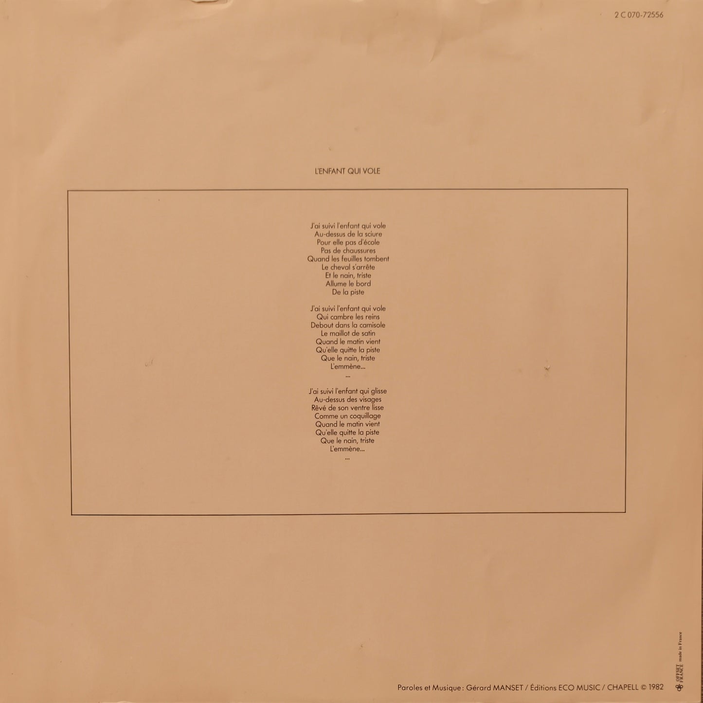 GERARD MANSET - Comme Un Guerrier / L'enfant Qui Vole