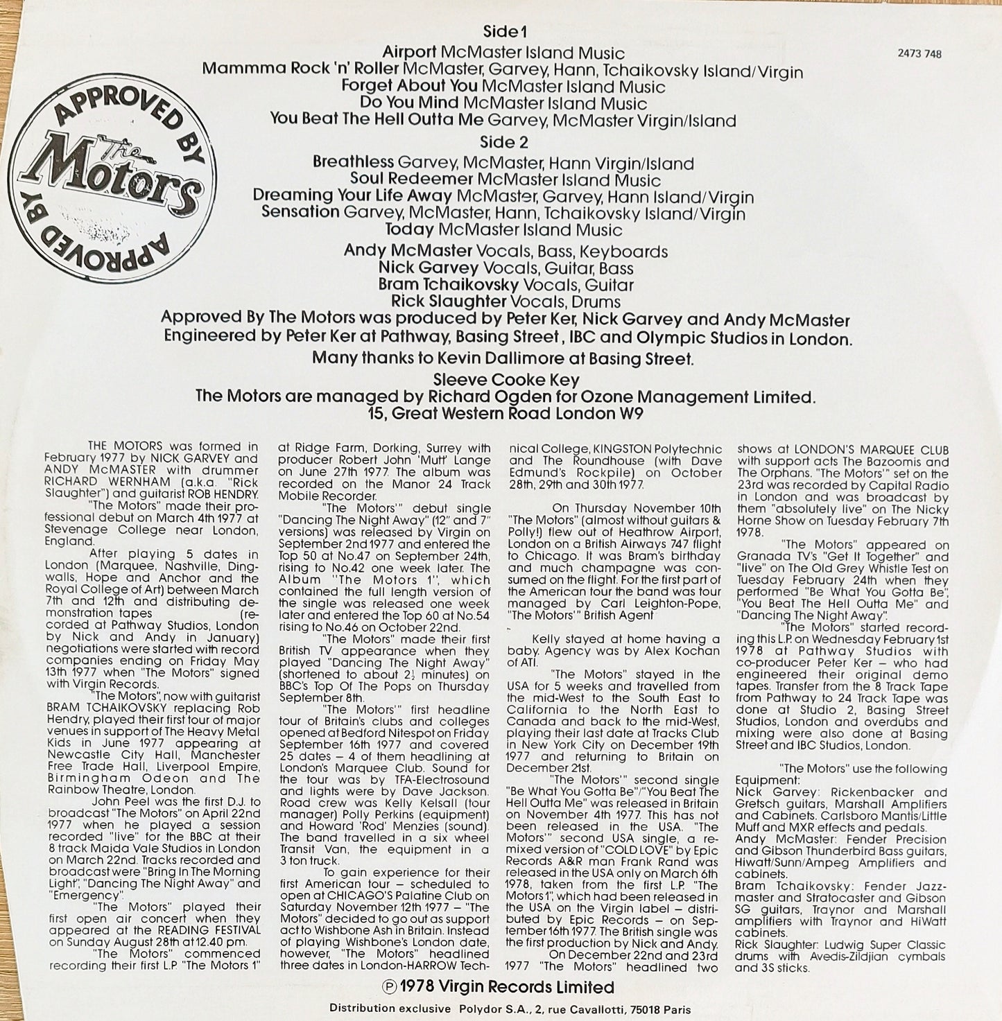 THE MOTORS - Approved By The Motors