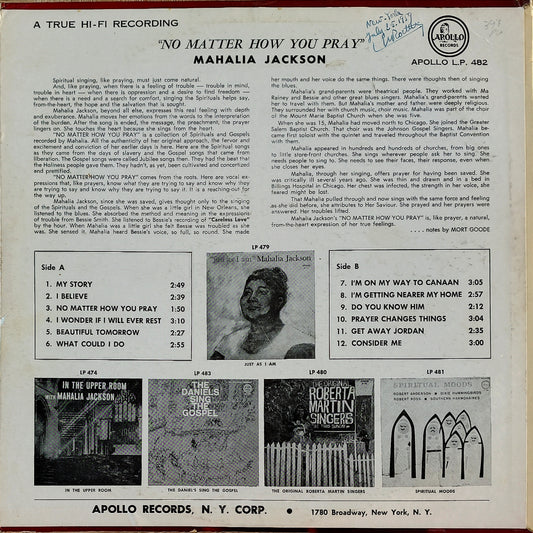 MAHALIA JACKSON - No Matter How You Pray (Pressage US 1959)