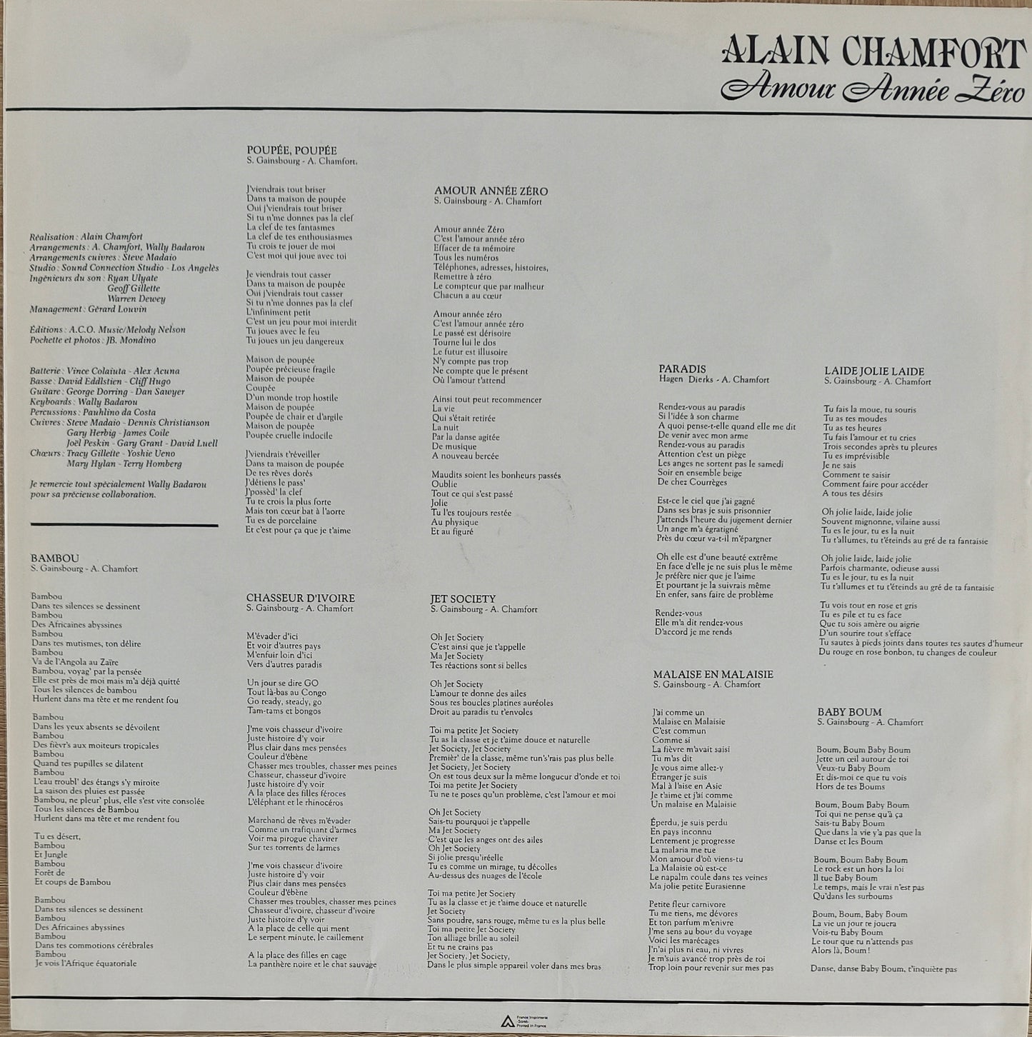 ALAIN CHAMFORT - Amour, Année Zéro