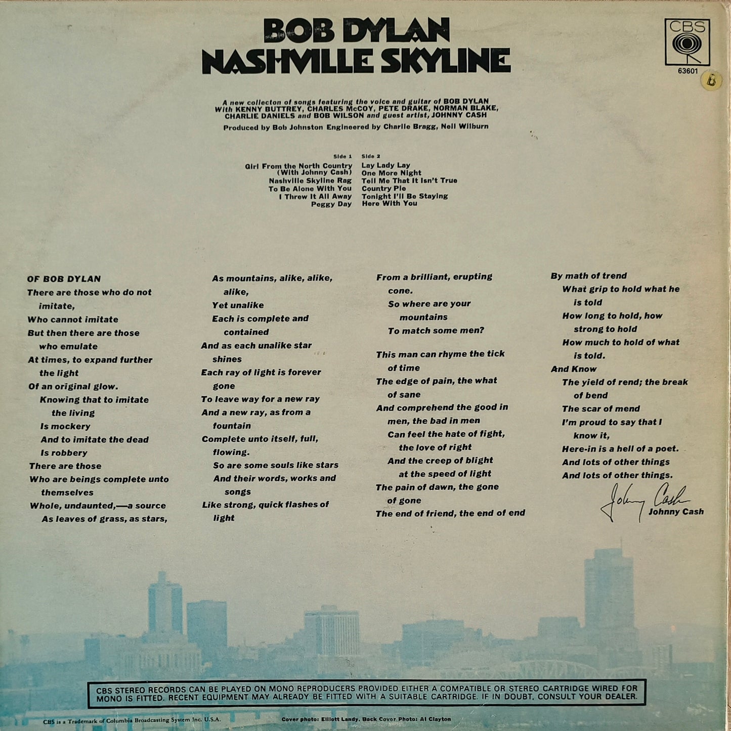 BOB DYLAN - Nashville Skyline (Pressage UK)