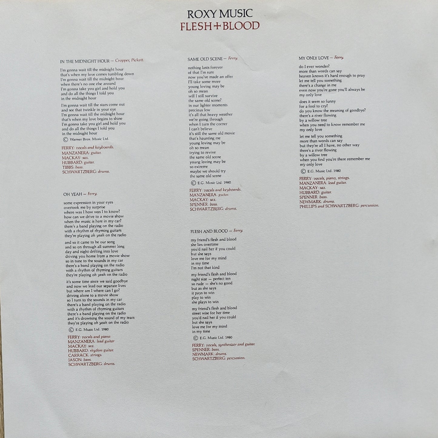 ROXY MUSIC -Flesh + Blood