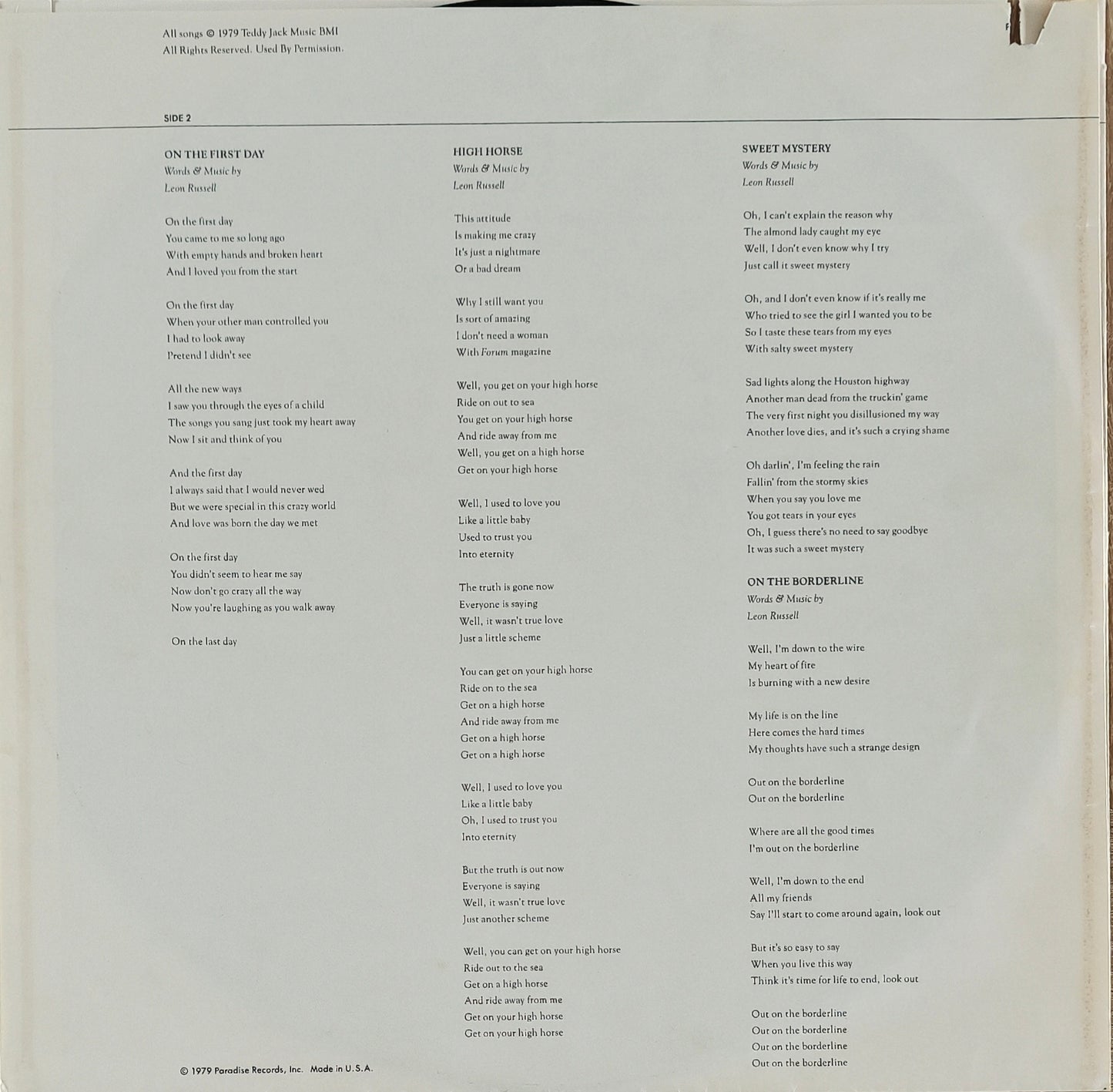 LEON RUSSELL - Life And Love (Pressage US)