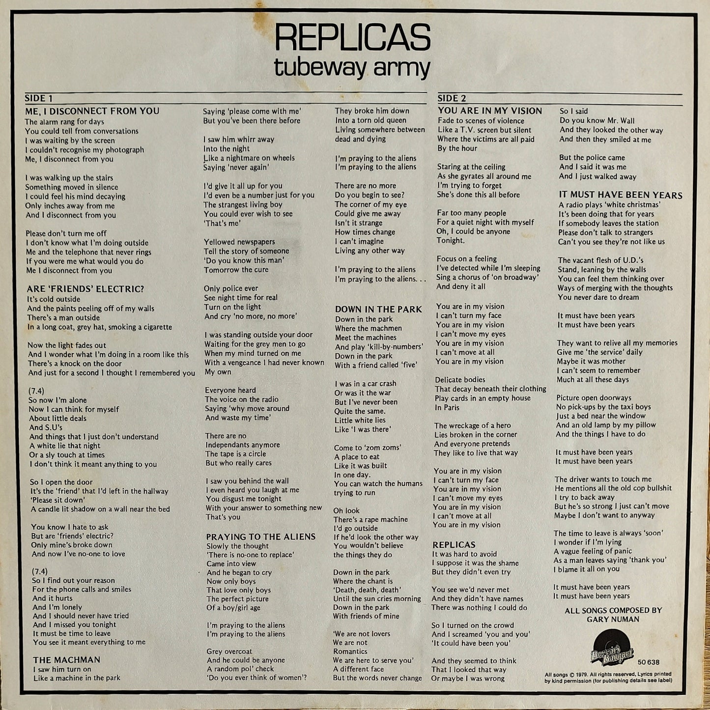 TUBEWAY ARMY - Replicas