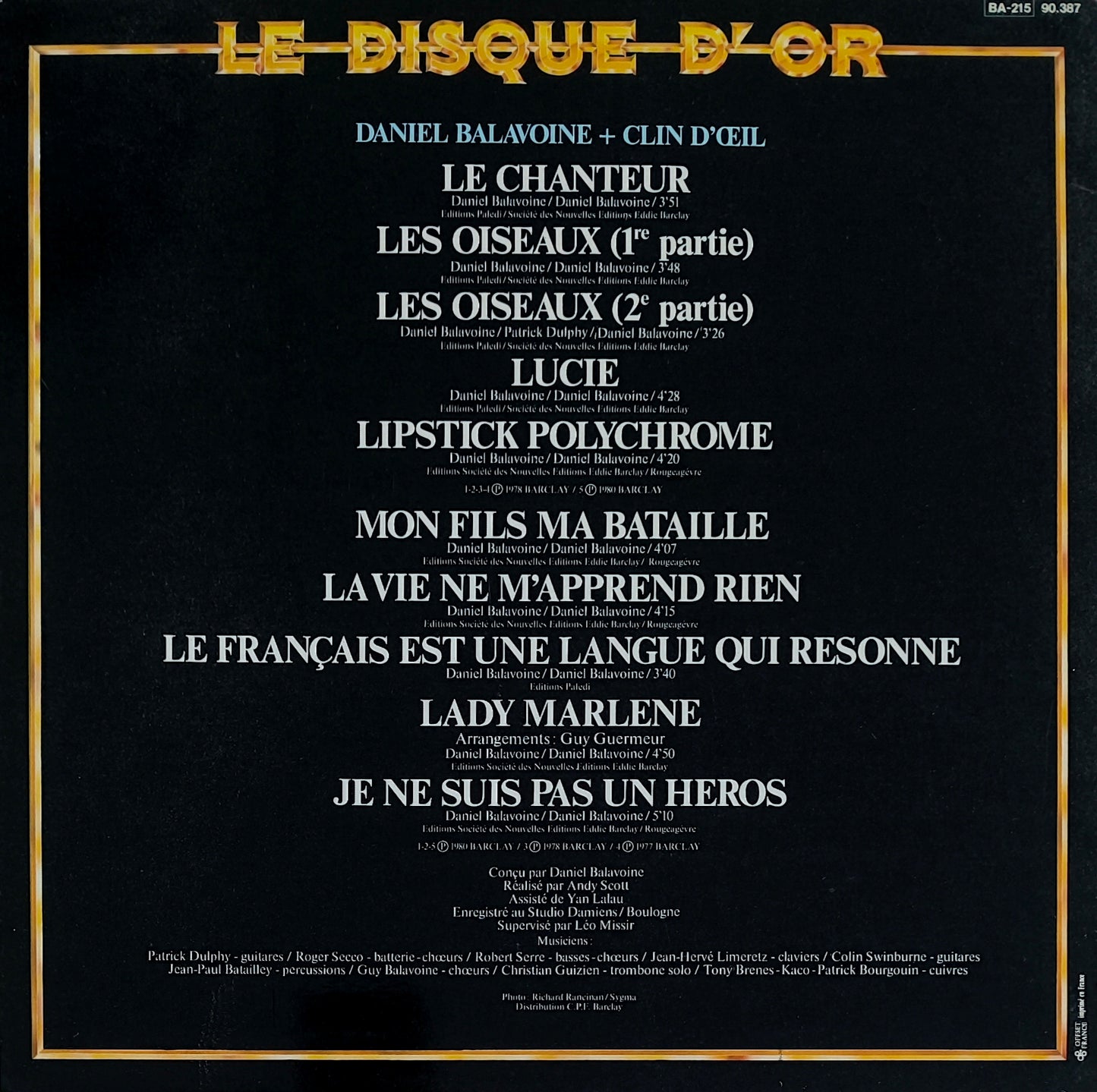 DANIEL BALAVOINE - Le Disque D'Or