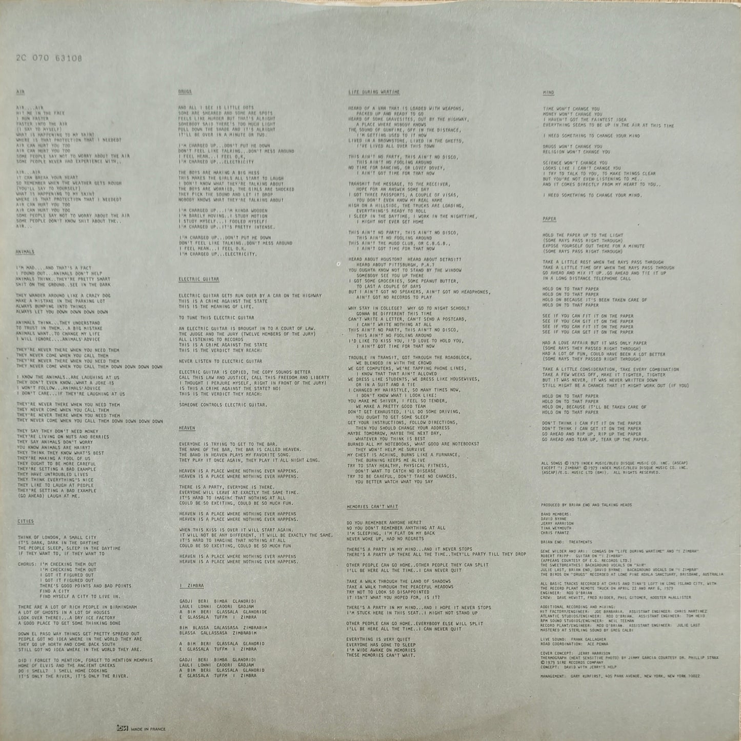TALKING HEADS - Fear Of Music