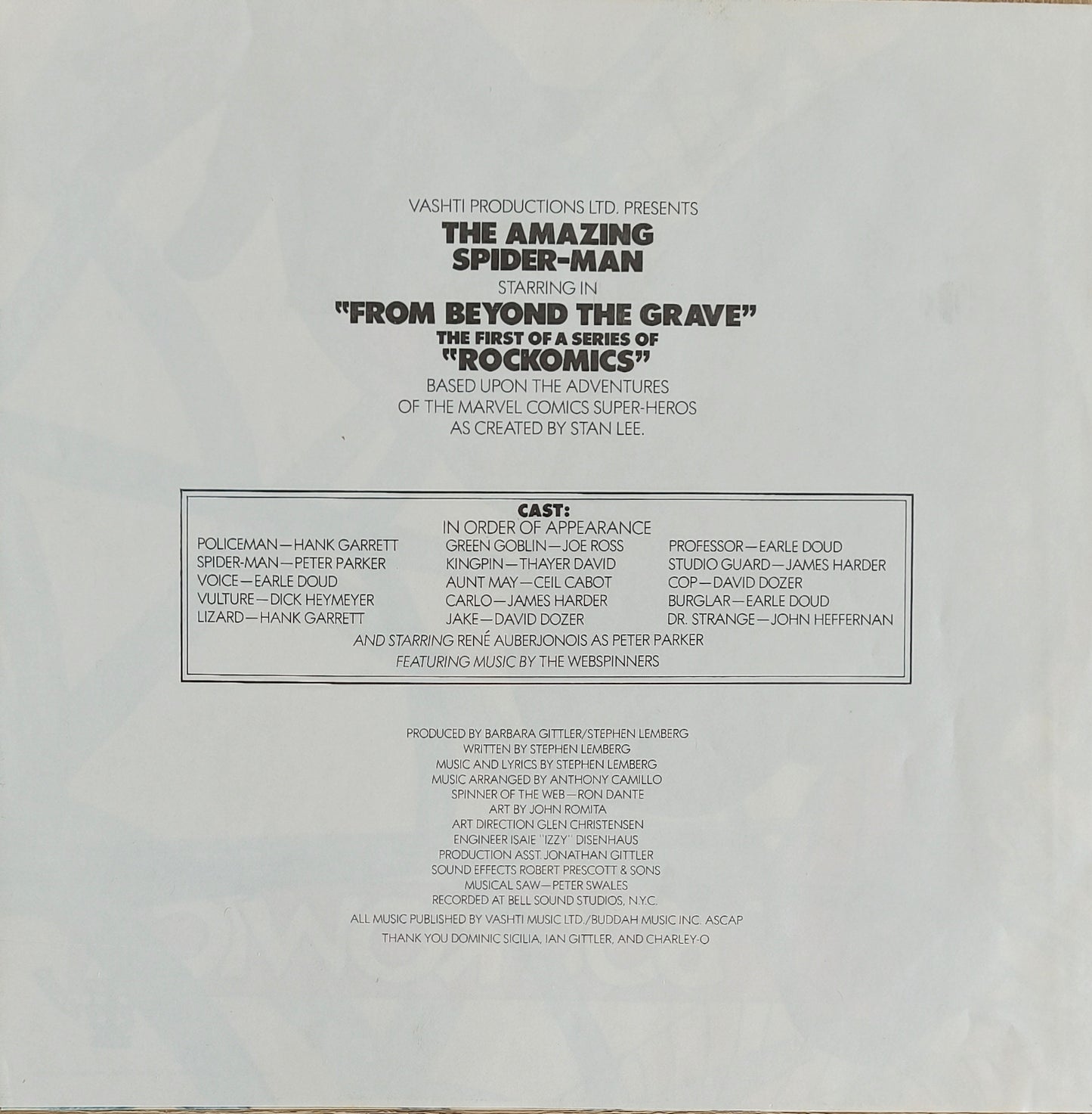 RON DANTE, THE WEBSPINNERS - The Amazing Spider-Man: From Beyond The Grave - A Rockomic