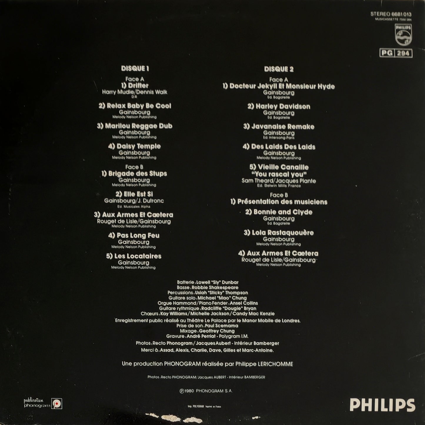 SERGE GAINSBOURG - Enregistrement Public Au Théâtre Le Palace