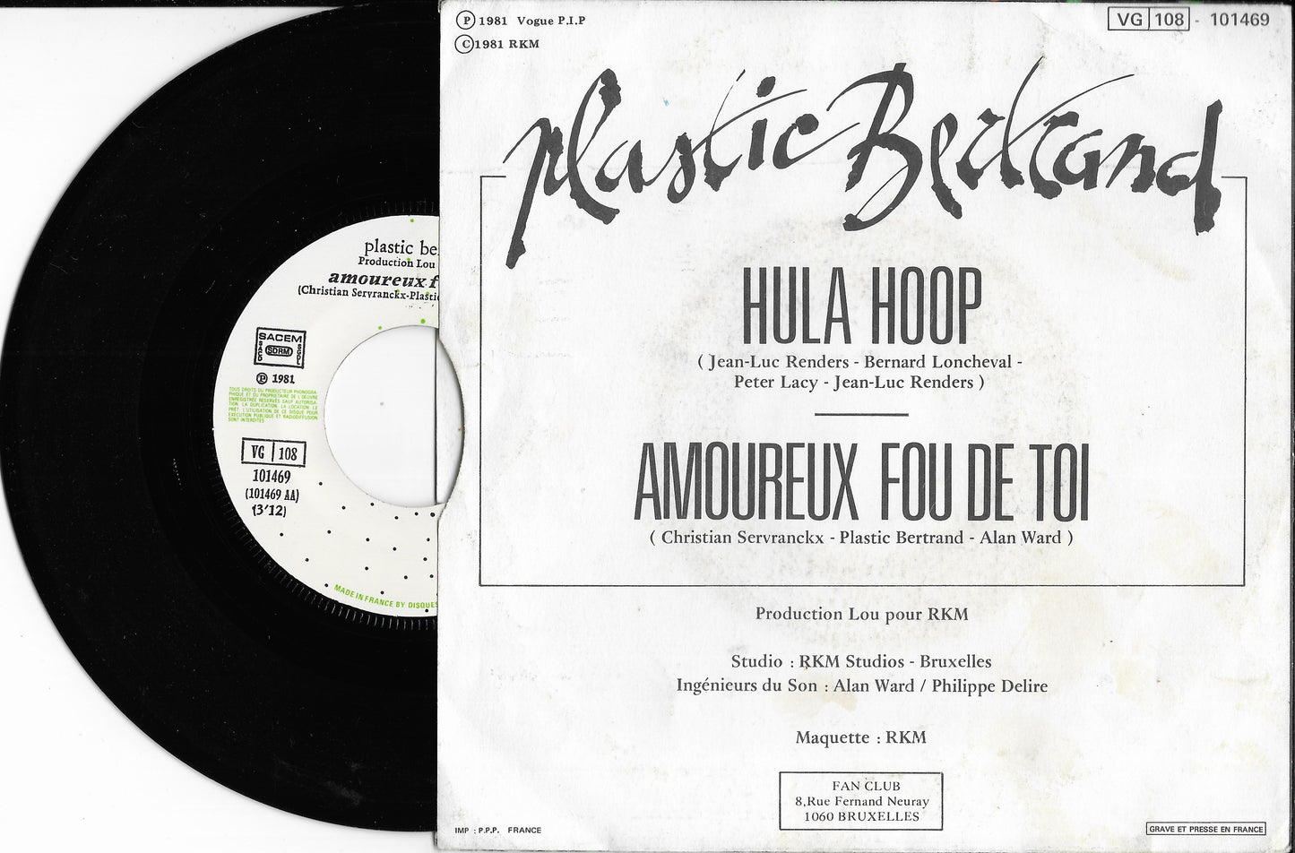 PLASTIC BERTRAND - Hula Hoop / Amoureux Fou De Toi