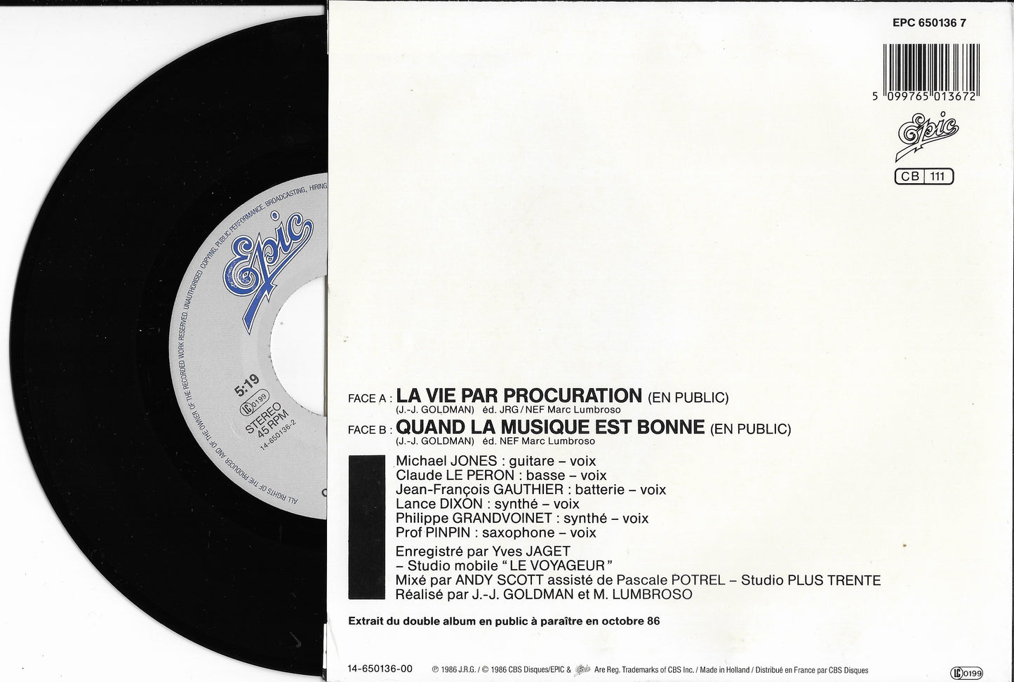 JEAN JACQUES GOLDMAN - La Vie Par Procuration (En Public)