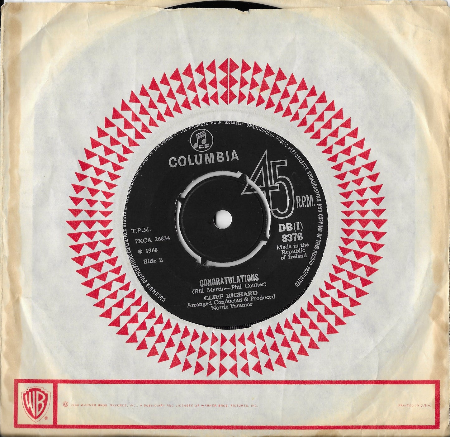 CLIFF RICHARD - High 'N' Dry / Congratulations (Pressage Ireland)