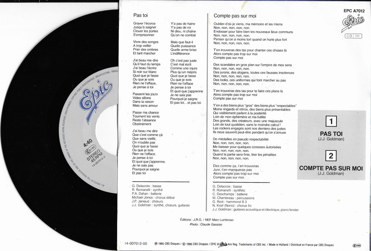 JEAN JACQUES GOLDMAN - Pas Toi