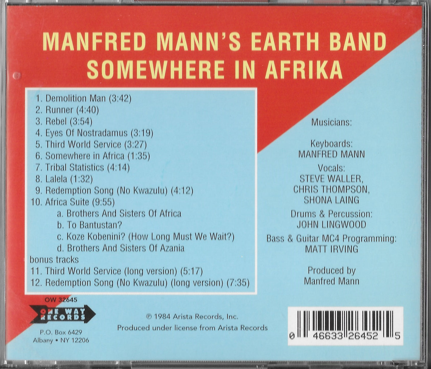 MANFREDMANN'S EARTH BAND - Somewhere In Afrika