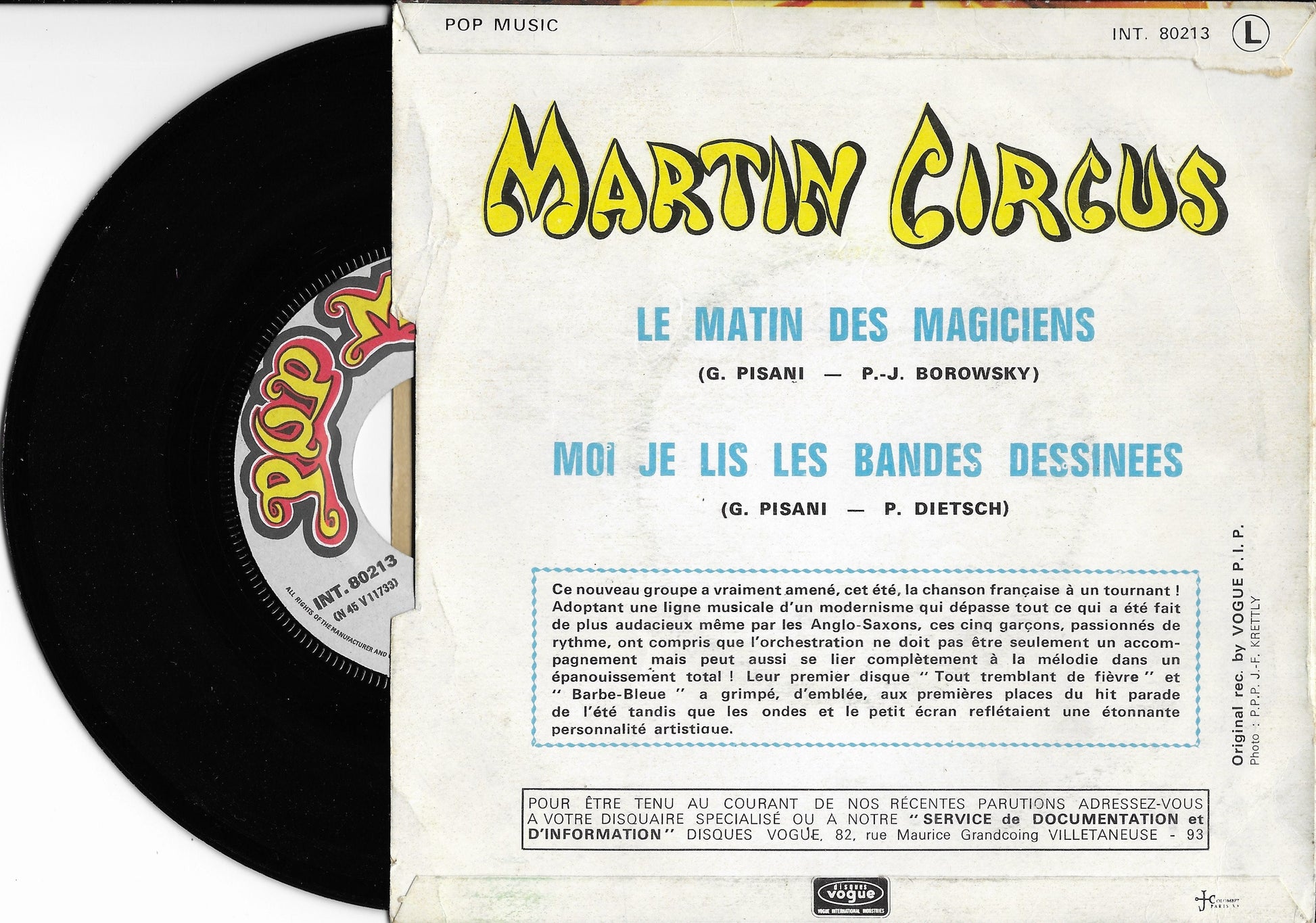 Disque Vinyle 45 tours Occasion - MARTIN CIRCUS - Le Matin Des Magiciens /  Moi Je Lis Les Bandes Dessinées – digg'O'vinyl