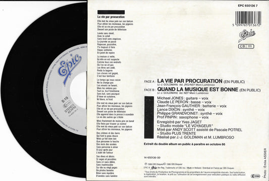 JEAN JACQUES GOLDMAN - La Vie Par Procuration (En Public)