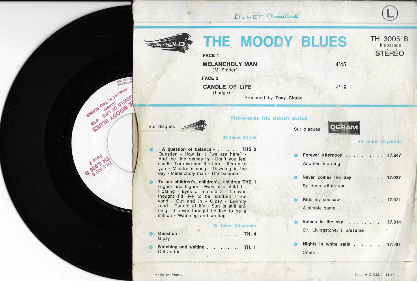 THE MOODY BLUES - Melancholy Man / Candle Of Life
