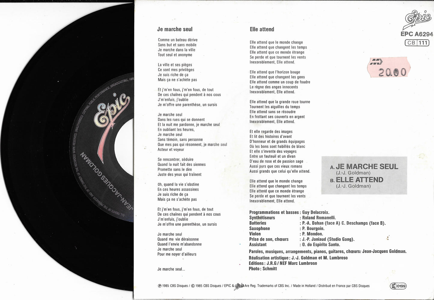 JEAN JACQUES GOLDMAN - Je marche seul