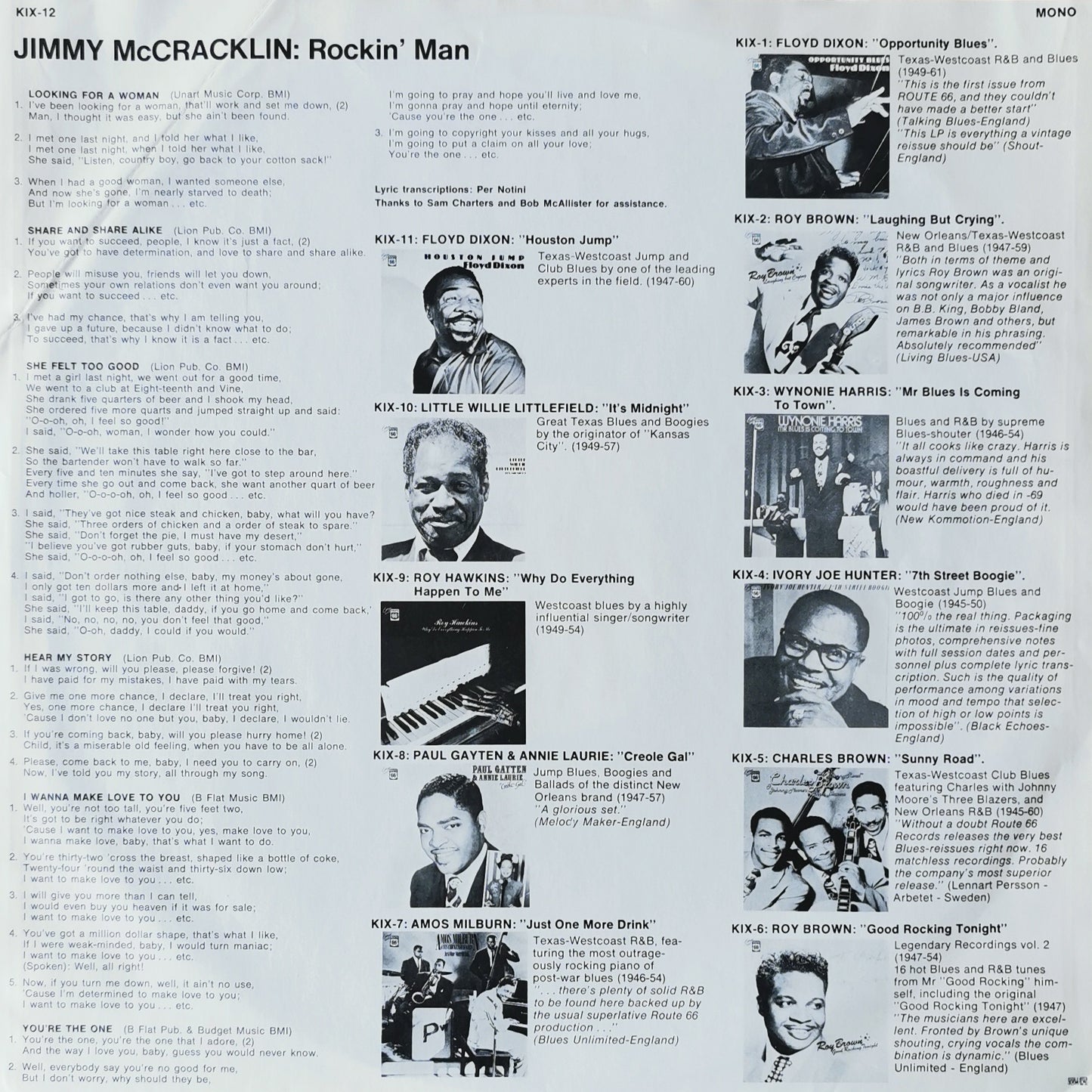 JIMMY MCCRAKLIN AND HIS BLUES BLASTERS - Rockin' Man