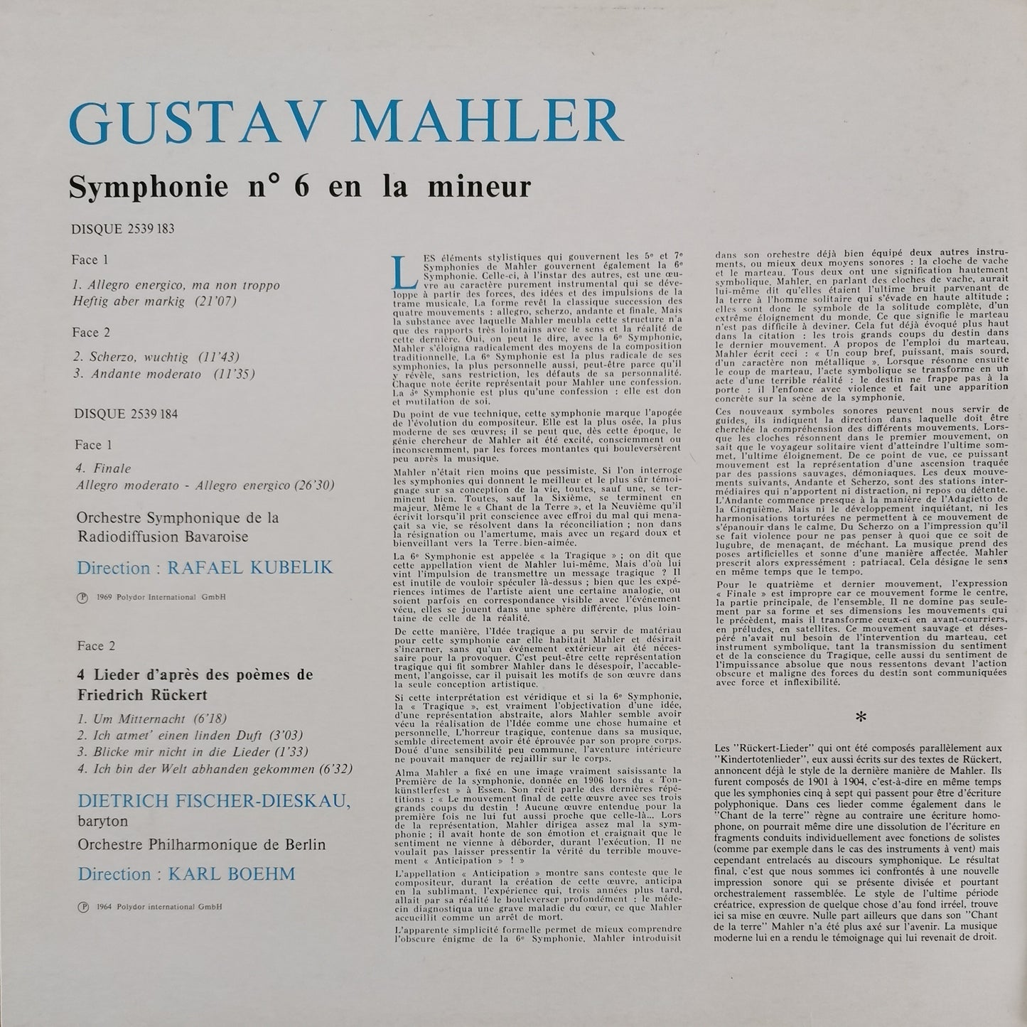 GUSTAV MAHLER - Symphonie No.6 / Rückert-Lieder